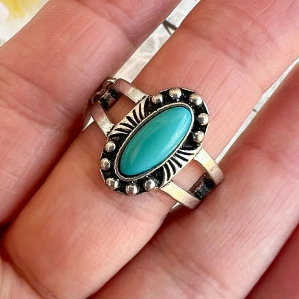 2 Fashion Stretch Rings - Faux Turquoise & Malachite